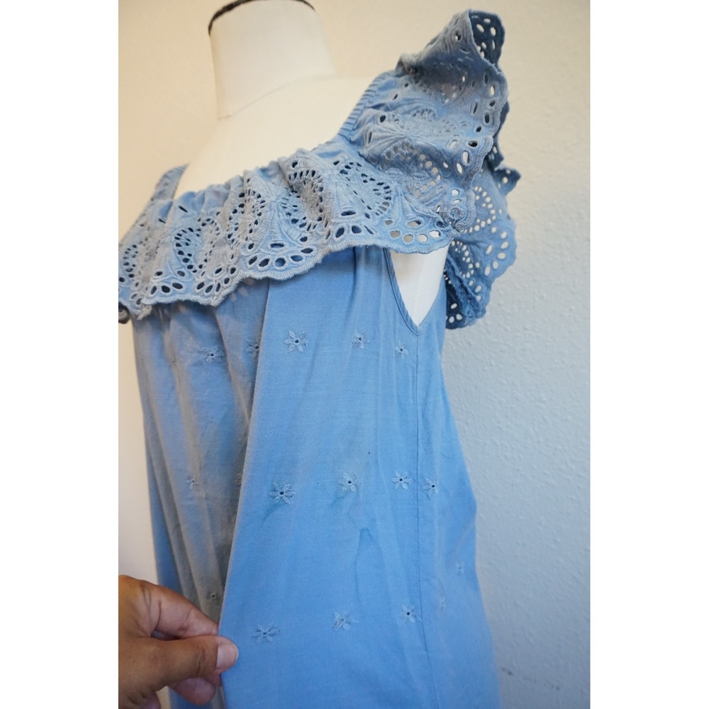 Christy Dawn Mairin Eyelet Maxi Dress Cottagecore Prairie Boho Ruffle Blue OS - Picture 4 of 15
